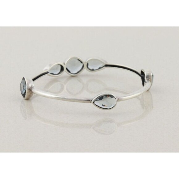 Sterling Silver Blue Glass Admire Bangle Bracelet 8" Silpada - Picture 6 of 8